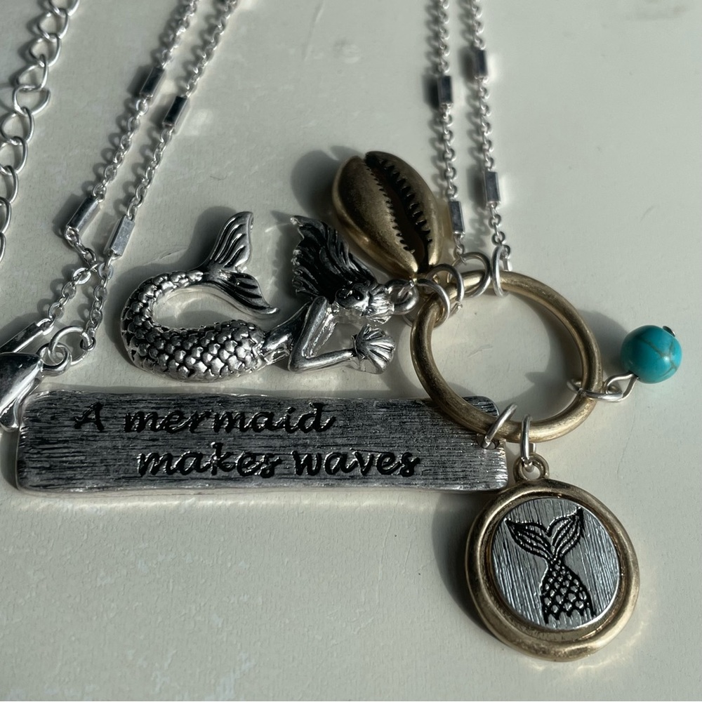Silver tone Mermaid Charm Necklace - Picture 2 of 5